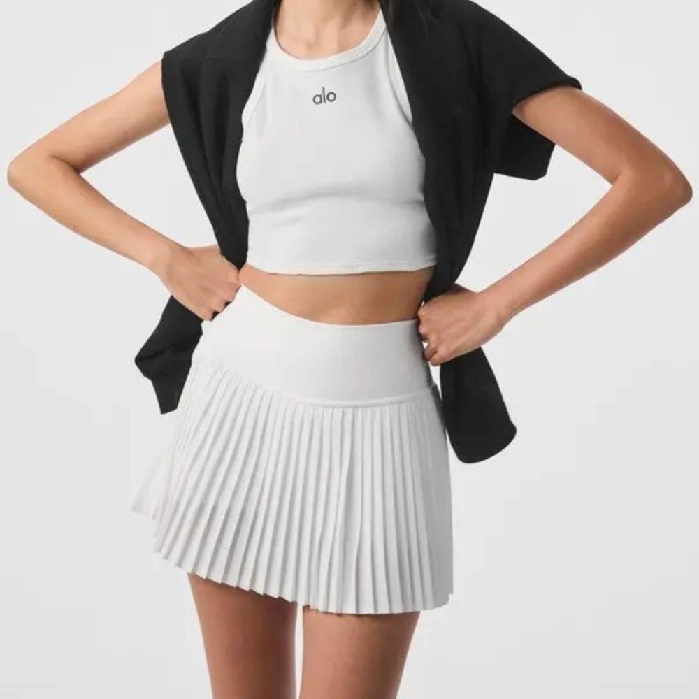 Alo Yoga Grand Slam Lined Skirt White Pleated Tennis Pickleball Skort Size XXS